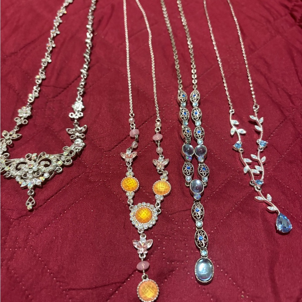 Silver and Gold Ornate Filigree NecklaceLot of 4 Necklaces